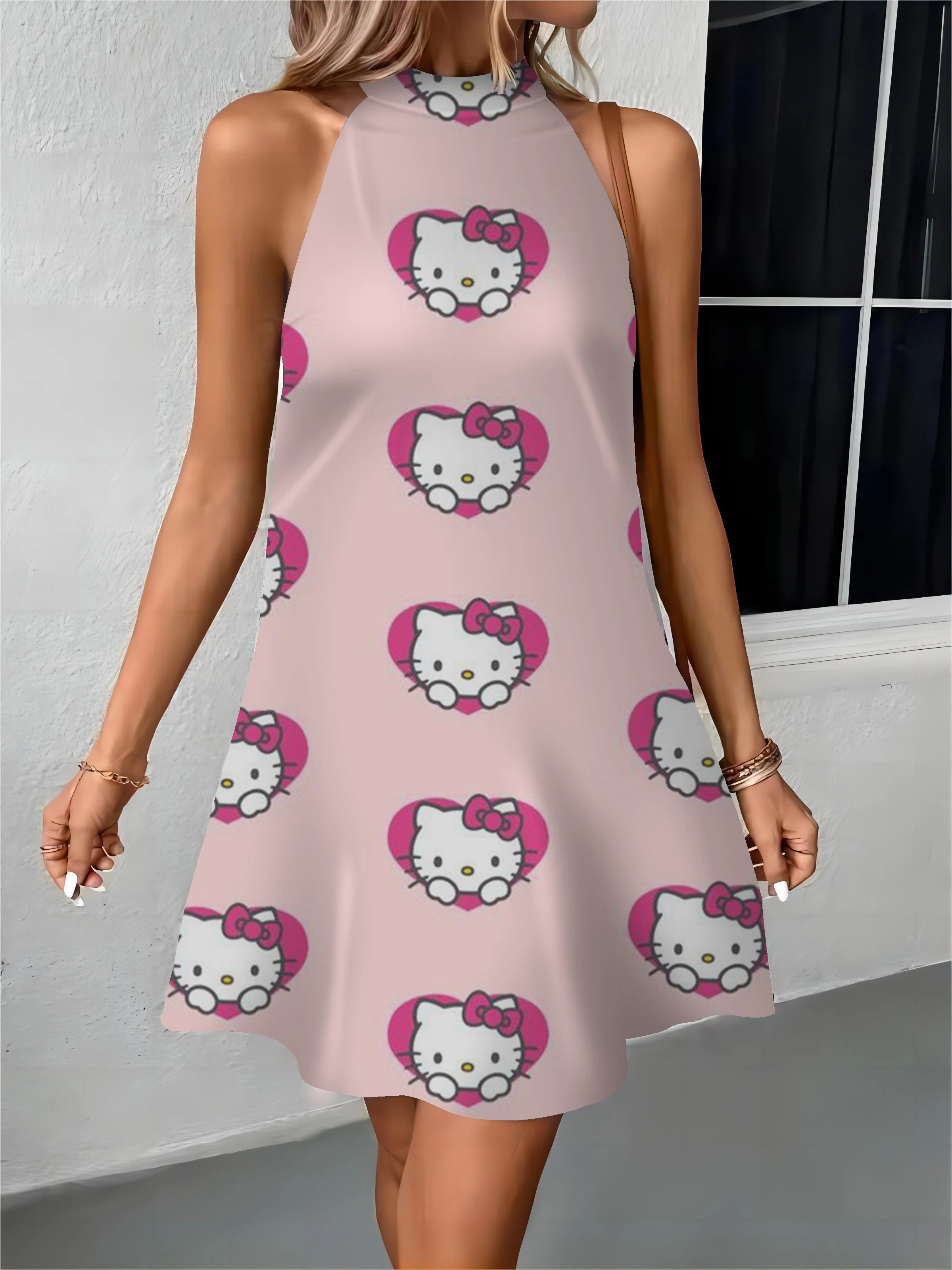 Vintage Dresses Woman Female Dress Bow Knot Hello Kitty Off Shoulder Apron Womens Fashion Summer 2024 Elegant Women Party Midi