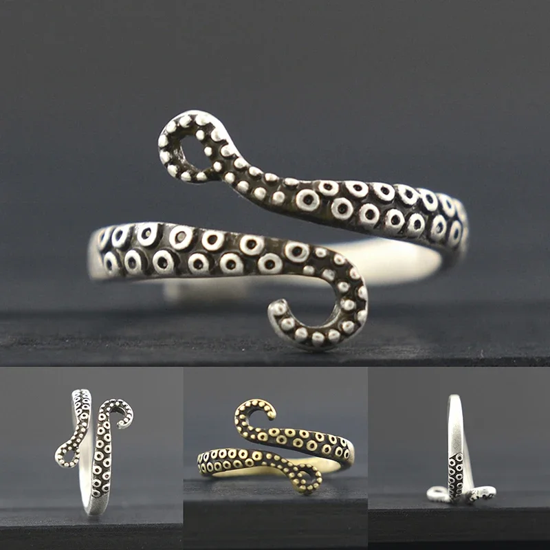 1 Piece Cute Matal Black Crystal Eye Octopus & Sea Animal Couple Rings For Women Anel Wrap Ring Men Jewelry Best Gifts For Girls