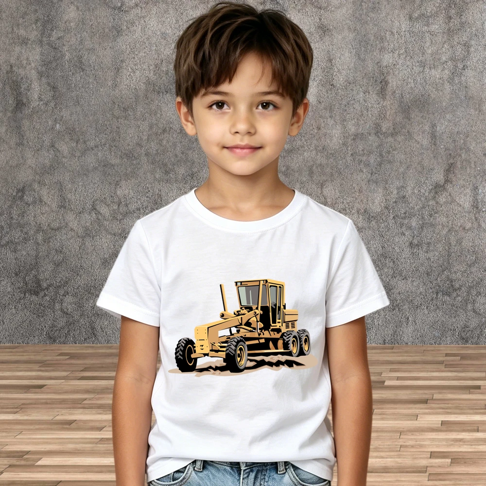 New Summer Boys Cartoon Tractor Graphic T-Shirt Kids Cotton Top Children Short Sleeve Tees Shirt