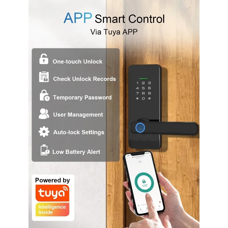 elinkSmart Serratura per porta d'ingresso senza chiave Serratura per impronte digitali con maniglia Serratura per tastiera commerciale per casa, noleggio, ufficio e hotel T
