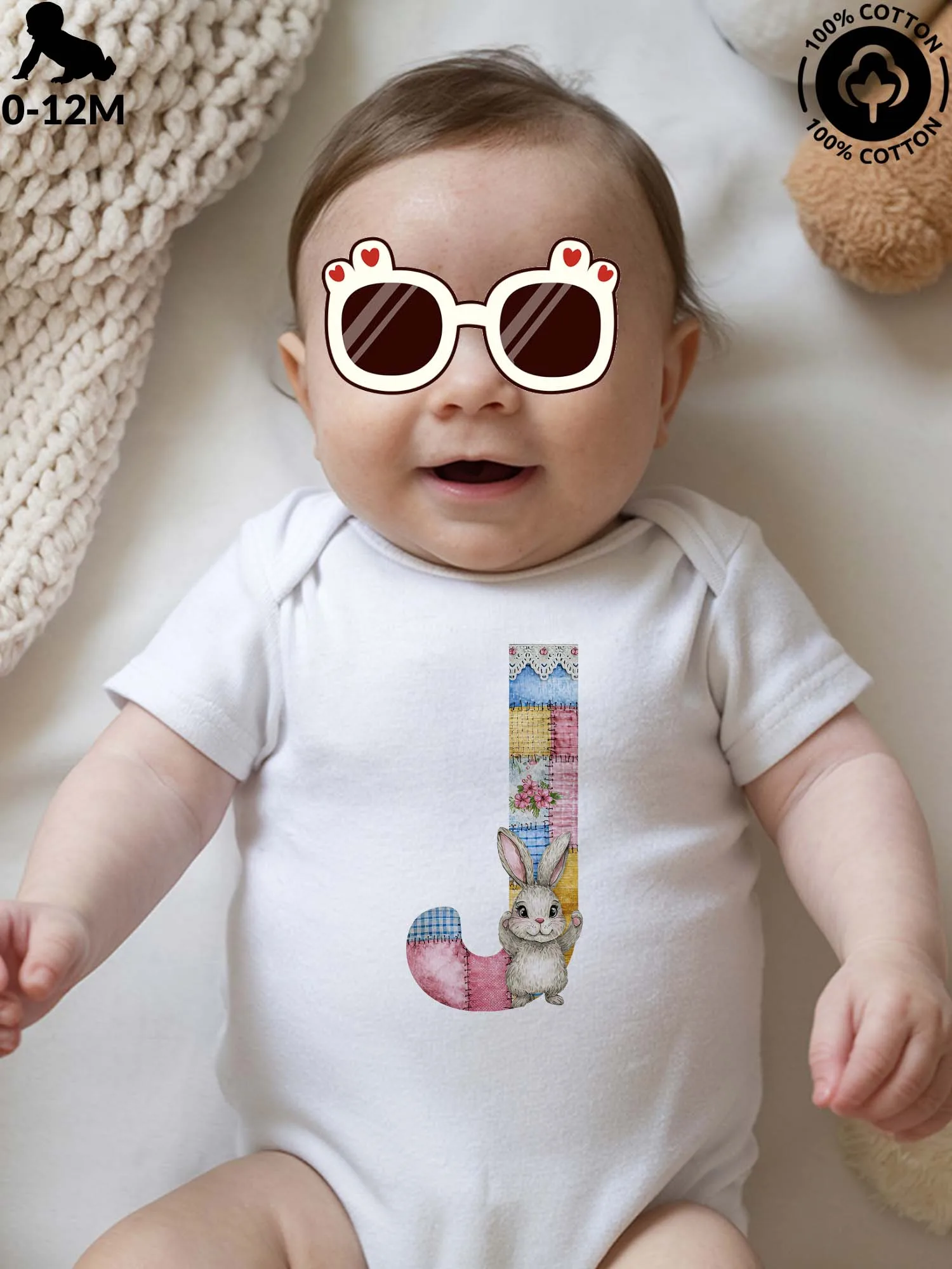 

Детский костюм для ползания унисекс с акварелью J Bunny, мягкий комбинезон из чистого хлопка, всесезонное белое боди 190GSM