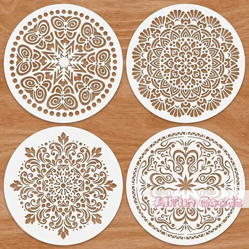 [TG835]4PCS Mandala Stencils 7.9x7.9inch Round DIY Painting Templates For Wall Wood Fabric Decor