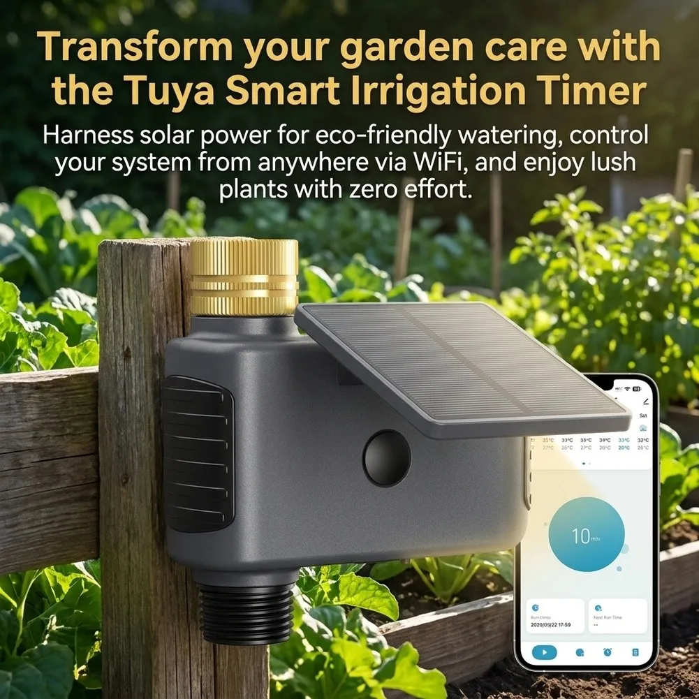 Smart WiFi Solar Irrigation Timer Automatic Garden Watering Controller With Sprinkler Valve For Outdoor Plant Greenhouse System