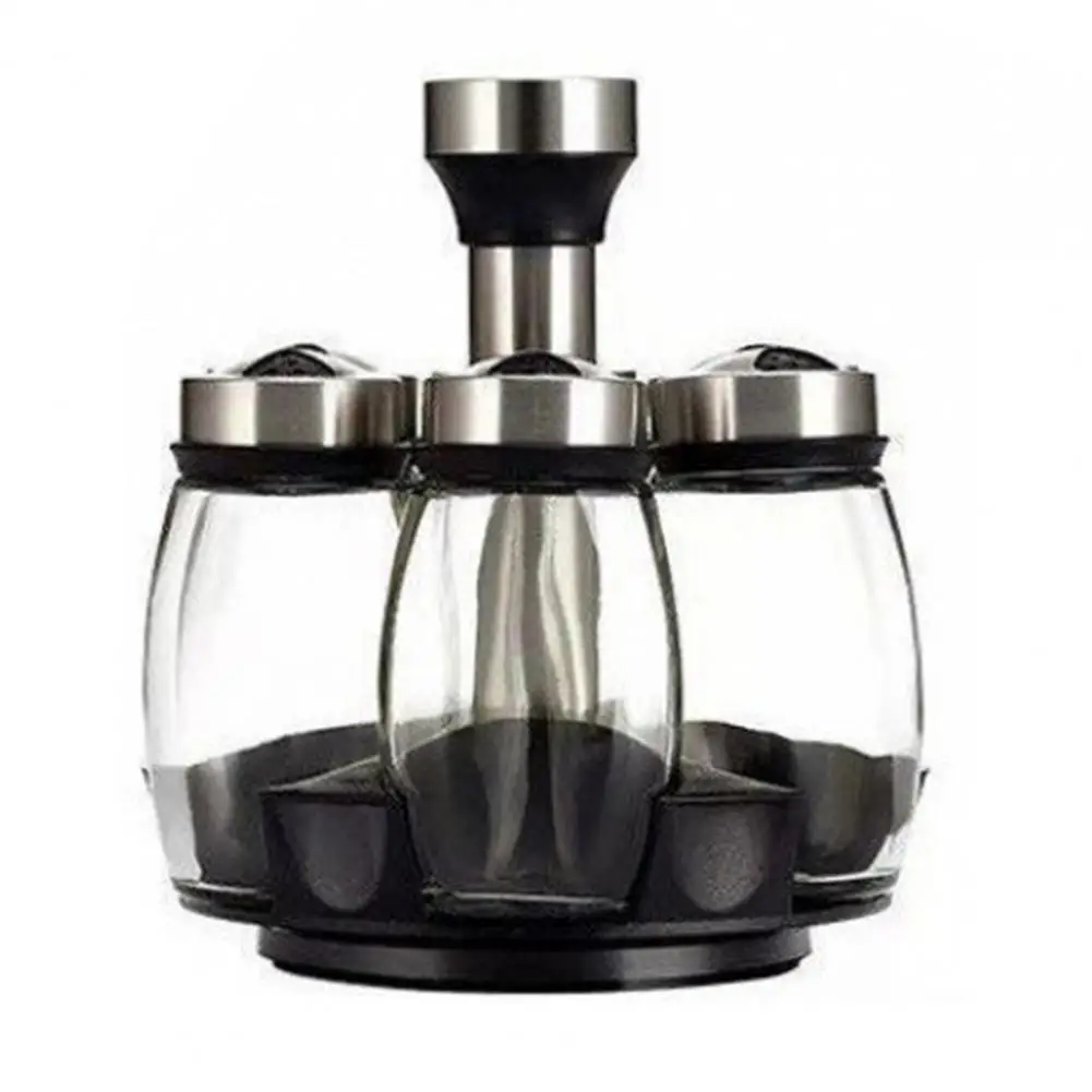 

7-Piece Spice Jar Set Salt And Pepper Containers Rotating Glass Seasoning Bottles with Lids Kitchen Counter Organizer