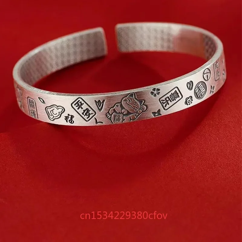 Fashion New S999 Silvering Personality Peace and Joy Cat Bracelet Jewelry High Profile Personalized Simple Lucky Gift