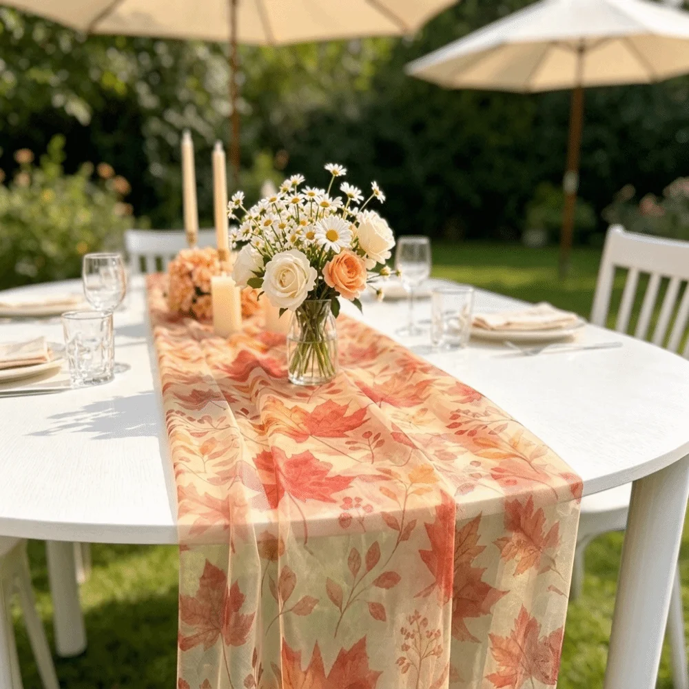 Chair Decoration Tulle Maple Leaf Table Runner Farmhouse Rustic Fall Table Decor Decorative Sheer Festival Table Decor Dining