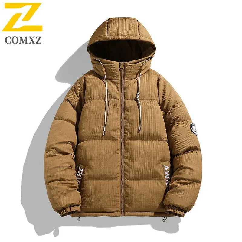 COMXZ Winter Fashion Stand Collar Cotton Jacket Hooded Arrival Waterproof Windproof Outdoor Casual Warm Coat Men Streetwear 2025