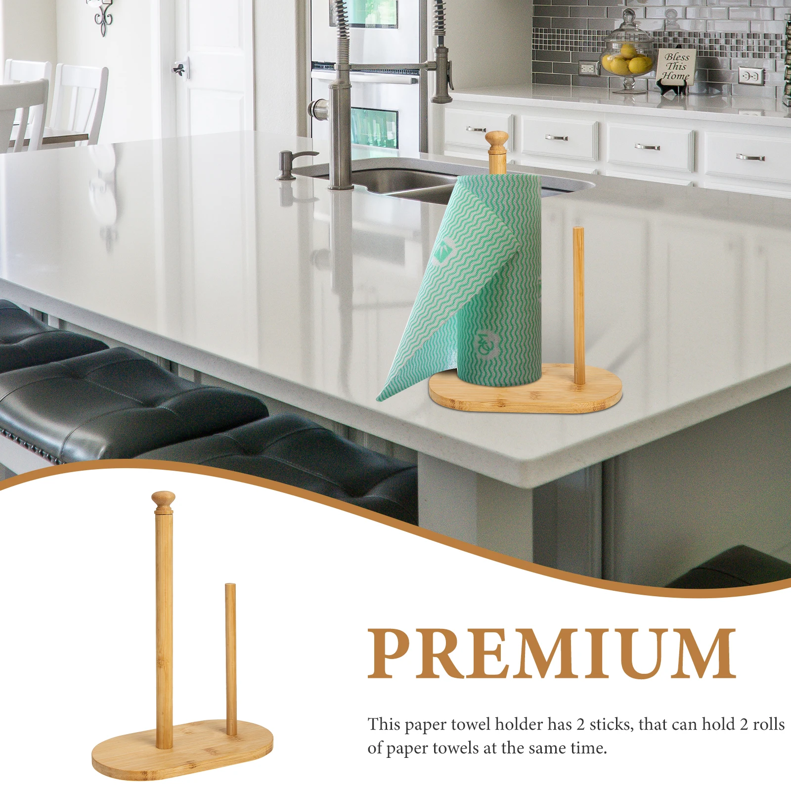 

Bamboo Wood Towel 2 Vertical Paper Towel Holder Sticks Kitchen Bathroom Office Long Use Vertical Stand Film Holder
