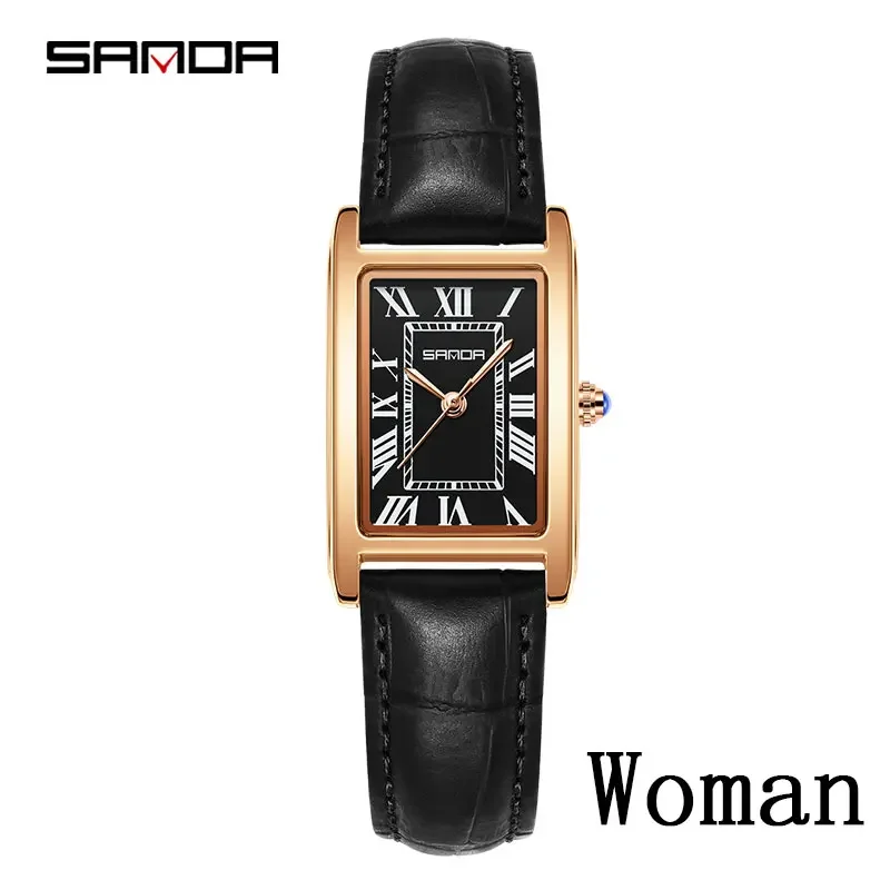 SANDA Luxe Tank Paar Horloge Slijtvaste Lederen Band Vierkante Wijzerplaat Waterdichte Sport Casual Vrouwen Mannen Quartz Horloges Reloj