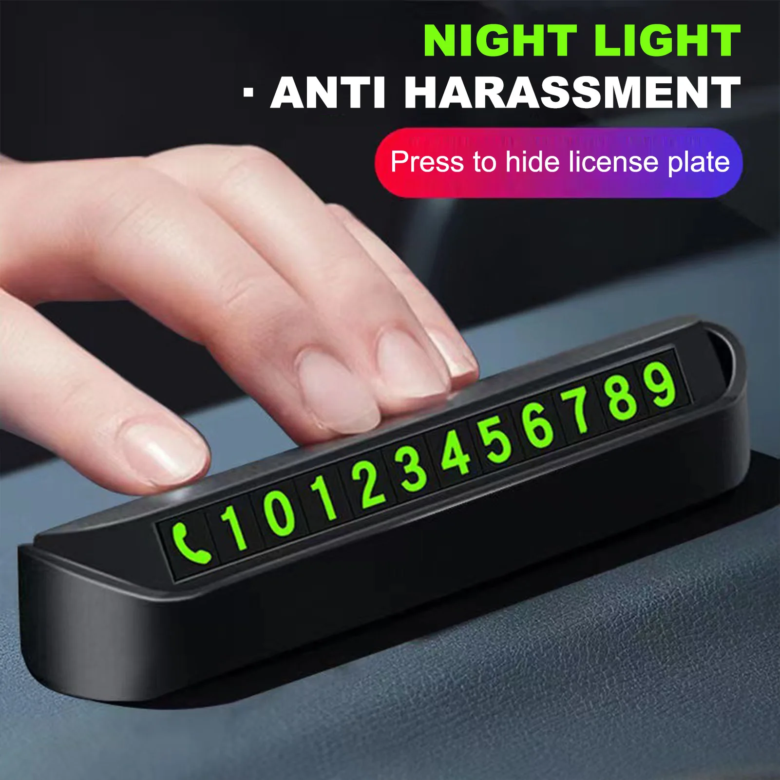 1Pc Black Parking Contact Number Plate Car Interior Decor for Dashboard Windshield Reusable Sign for Drivers