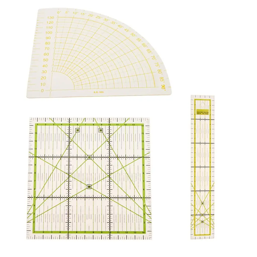 3 Pieces Rectangle Square Sector Quilt Quilting Ruler Patchwork DIY Sewing Ruler