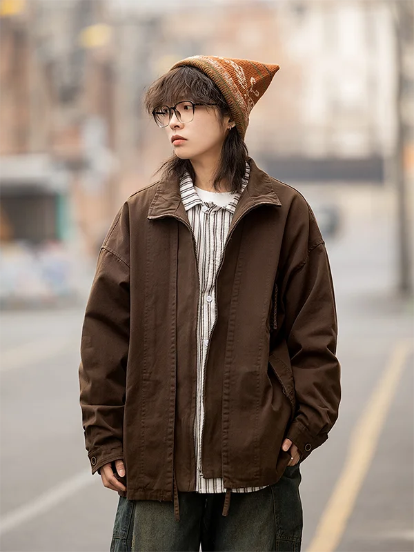 

Waed Jaet Retro Chinese Sle Loose Mens Womens Aosphere Feeling Fake Two-Piece Outerwear Warm Long Sve Zipper Closure