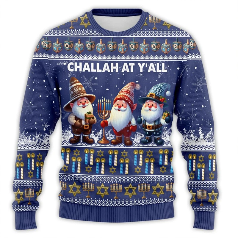 SHanukkah Menorah 3D Printed Ugly Christmas Sweater for Unisex Clothes Chanukah Mens Sweatshirt Holiday Pullovers Boy Tracksuit