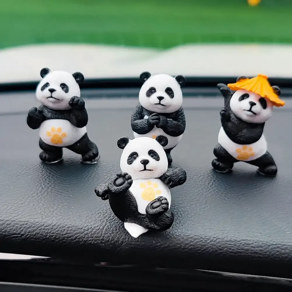 4pcs Car Interior Decoration Miniatures Kung Fu Panda Cake Topper Animals Pandas Models Garden Plant Flower Pot Bonsai Dollhouse