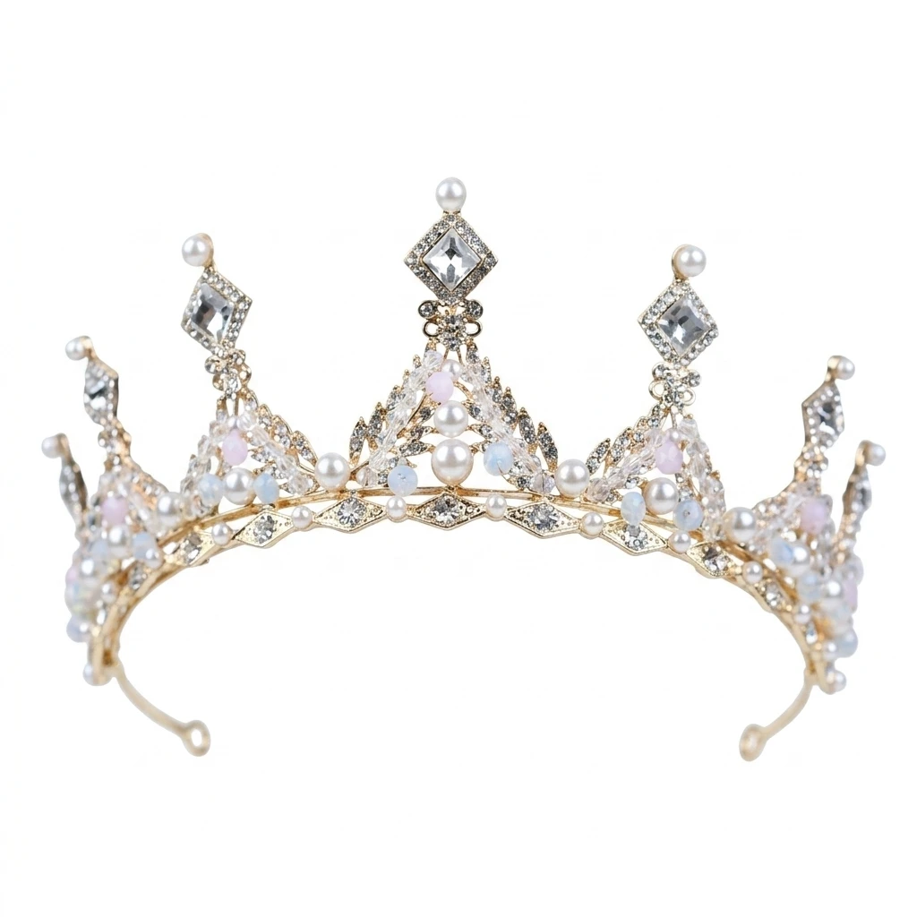 Bridal Crown Headpiece Rhinestone Pearl Half Crown Wedding Dress Accessory view 2