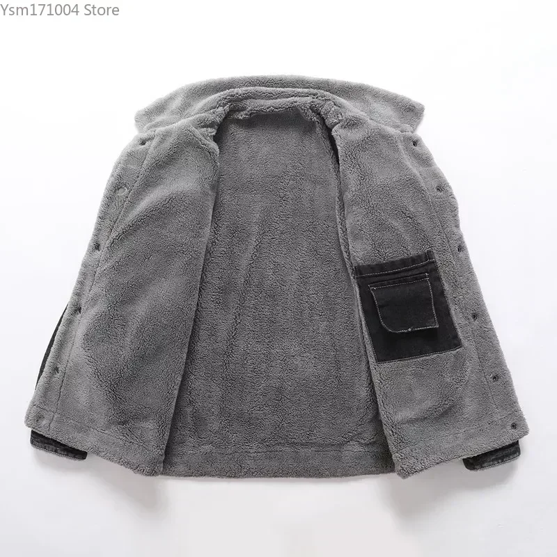Chaqueta de invierno para hombre, abrigo cálido grueso de pelo de cordero con solapa de alta calidad, moda coreana, chaquetas vaqueras ajustadas