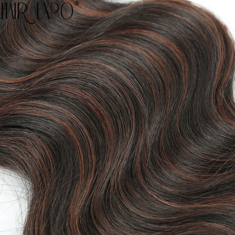 Body Wave Haarbündel 24 Zoll Piano Blonde Natürliche Synthetische Haarverlängerungen Ombre Dicker Pferdeschwanz Lockiges Haar zum Weben für Frauen – Detail 20