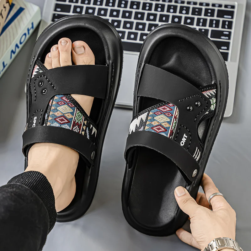 

2025 модные мужские уличные сандалии с открытым носком, дышащие тапочки без шнуровки, летние износостойкие пляжные туфли из ЭВА на толстой подошве для пар