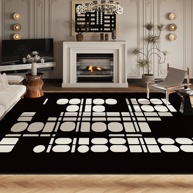 

Luxury Living Room Decoration Black White Carpet French Style Rugs for Bedroom Large Area Cloakroom Rug Home Anti-slip Floor Mat