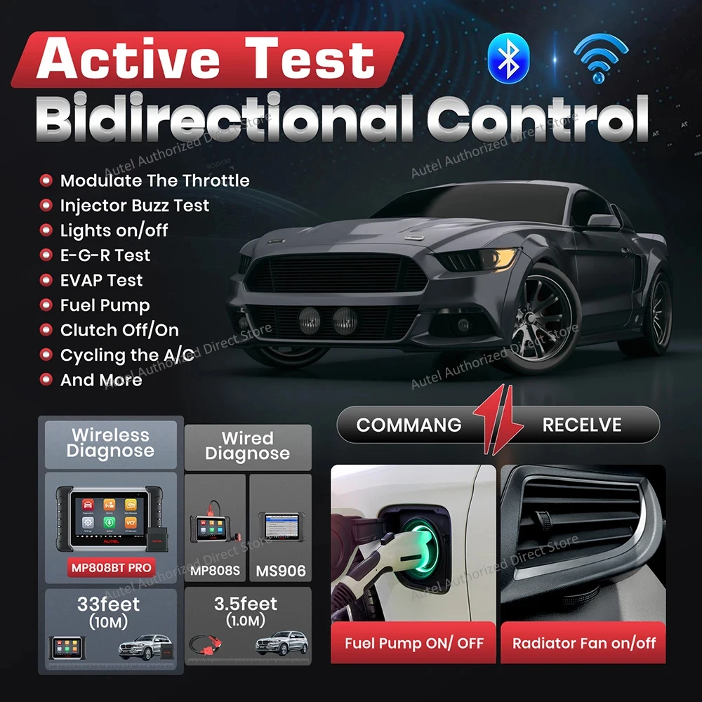 Autel MaxiPRO MP808BT PRO OBD2 Scanner Car Diagnostic Tools Online ECU Coding VAG Guided, Active Test PK MK900BT MP900 MP808S