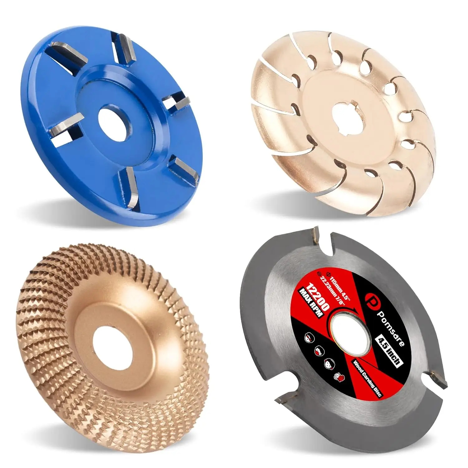 

4.5 Inch Wood Carving Disc Grinding Wheel Set for Angle Grinder, 4PCS with Arbor Attachments
