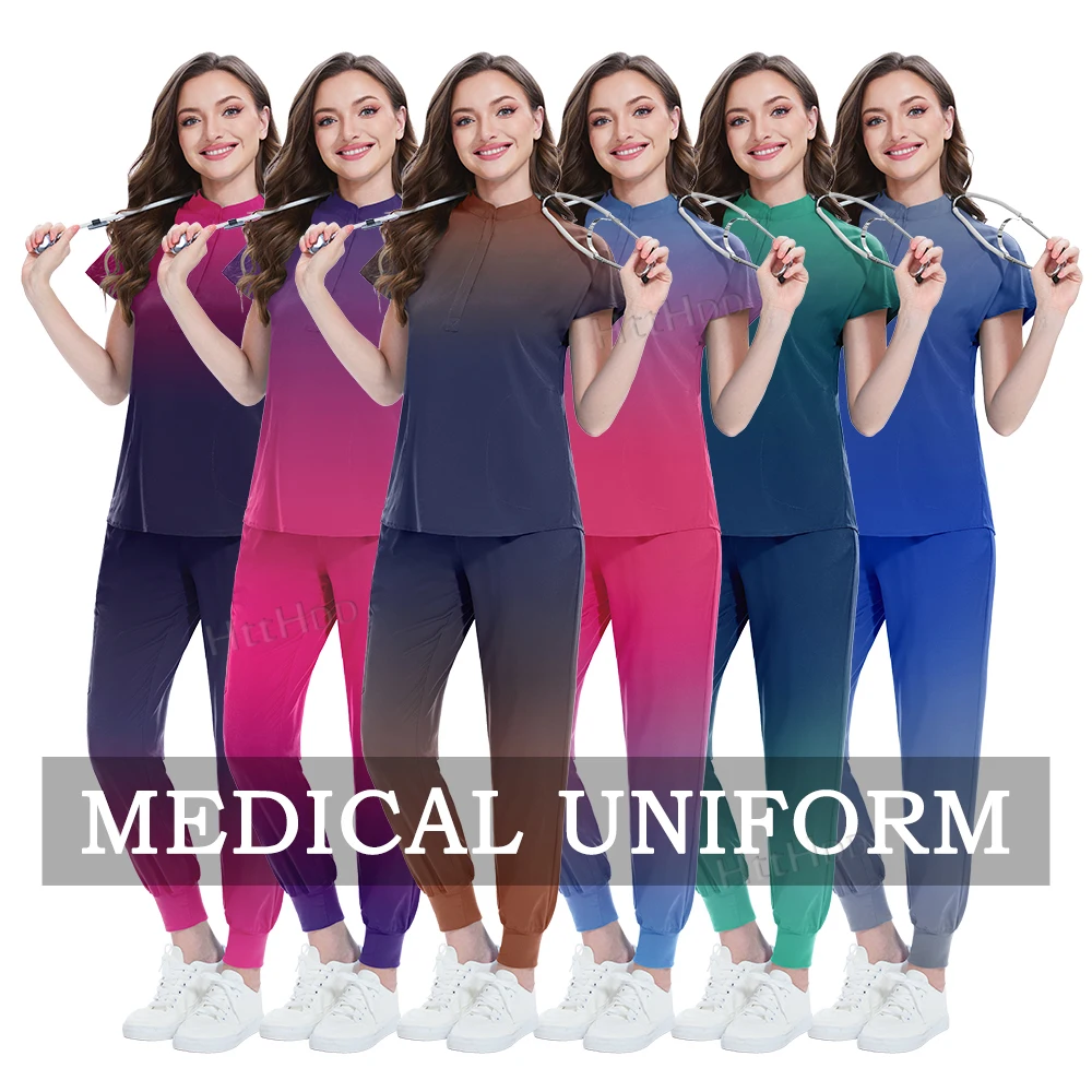 Niaahinn gommage hôpital médical infirmière gommages haut pantalons ensembles unisexe femmes Salon de beauté dégradé couleur gommages uniformes en gros