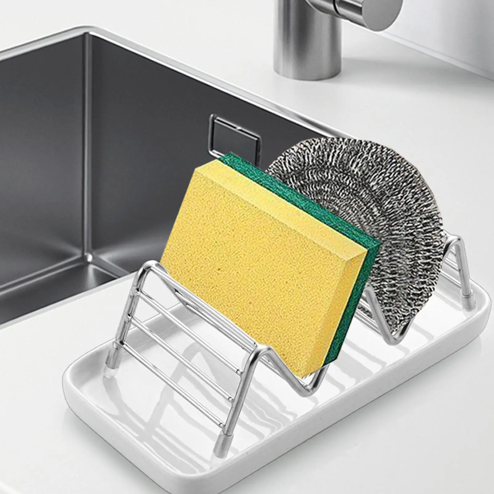 

Draining Soap Dish Stainless Steel Drying Tray Sponge Drain Rack for Kitchen Sink Countertop Bathroom RV Brush Dishcloth