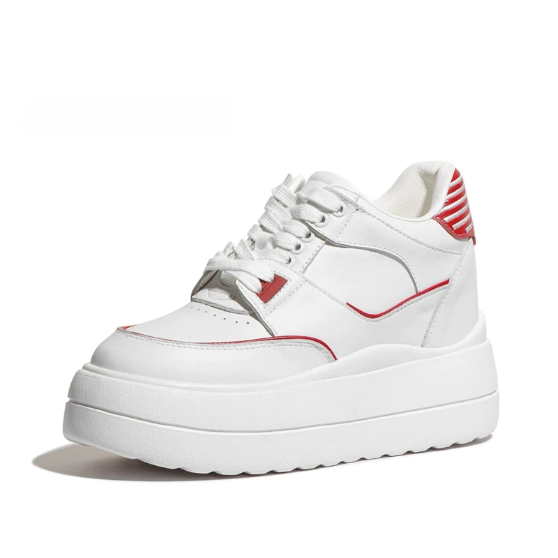 

13cm Height Increasing Women Shoes Genuine Leather Skate Shoes 2026 Spring New Arriva 11CM Silver Platform Casual Sneakers
