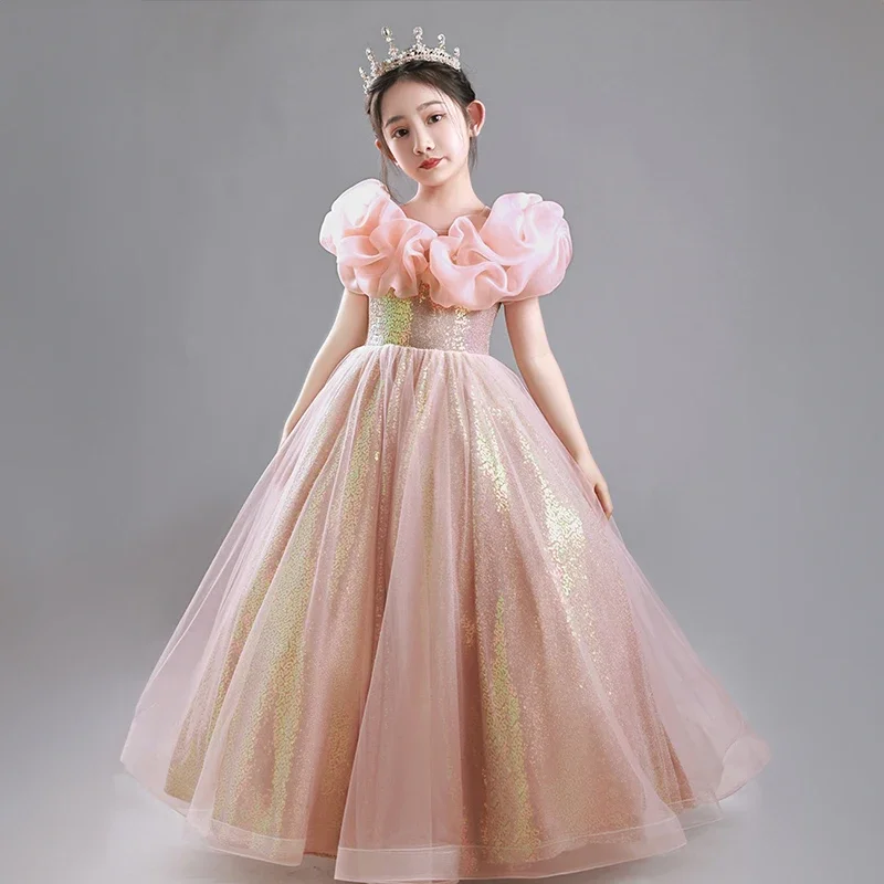 

Flower Girl Party Birthday Dresses for Wedding Bridesmaid Children Elegant Luxury Long Evening Gown Formal Kids Ceremony Dresses