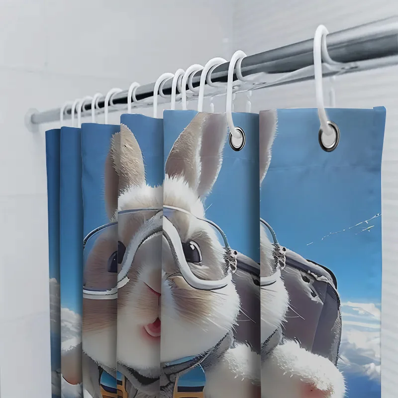Skydiving Rabbit Shower Curtain Cute Animal Print Bathroom Decor Waterproof and Durable for Stylish Home Upgrade Easy-Clean