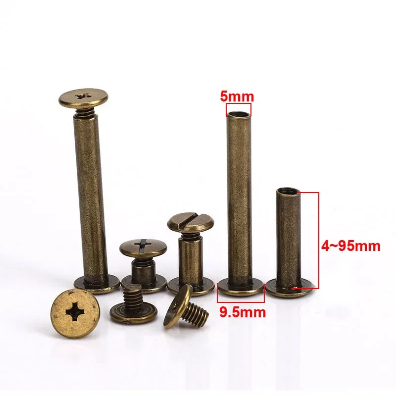 10pcs Metal Bronze Chicago Screws Nails Long Studs Rivets for Leather Craft Hardware Accessories Rod Length 4-95mm