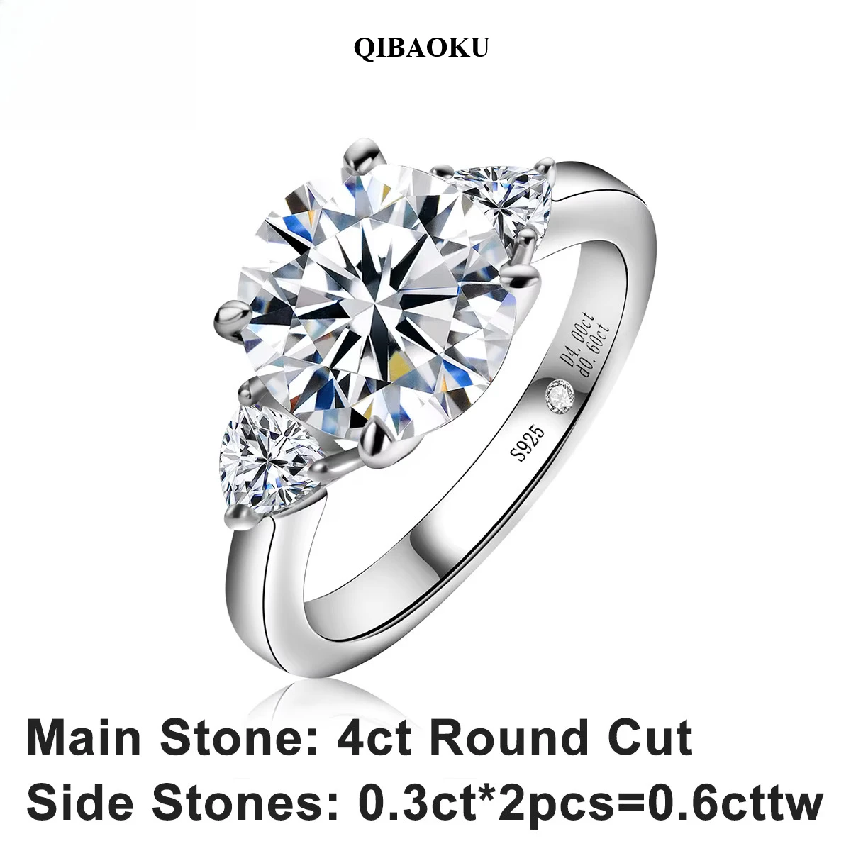QIBAOKU 4.6 Carat D Color Moissanite Diamond Engagement Wedding Ring GRA S925 Sterling Silver Rings Fine Jewelry Wholesale 2026