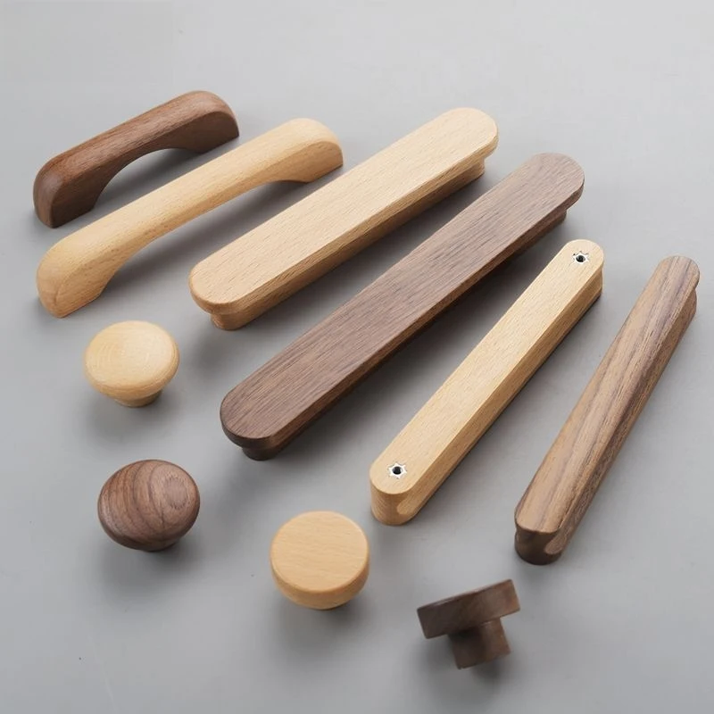 

Single Hole Wood drawer handles Black Walnut Beech Round Knobs Door handles Natural Wood Color for Furniture Drawer Cabinet