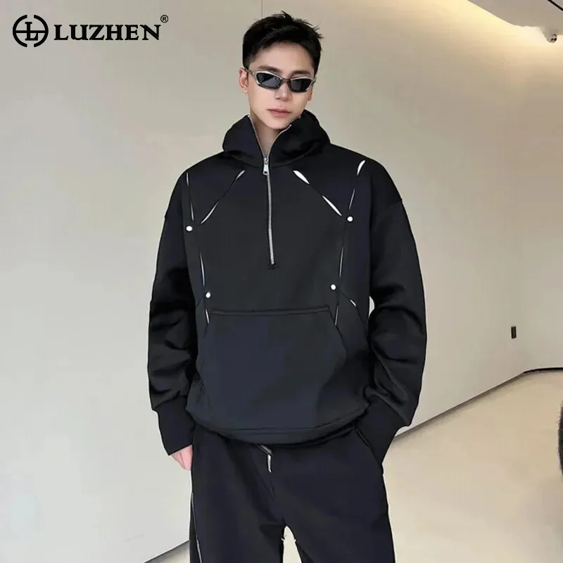 

LUZHEN Men's Hoodies Pullovers Clothing Trendy Fashion Sweatshirts Coat Hollow Design Street Solid Color Fashion Jackets LZ2654