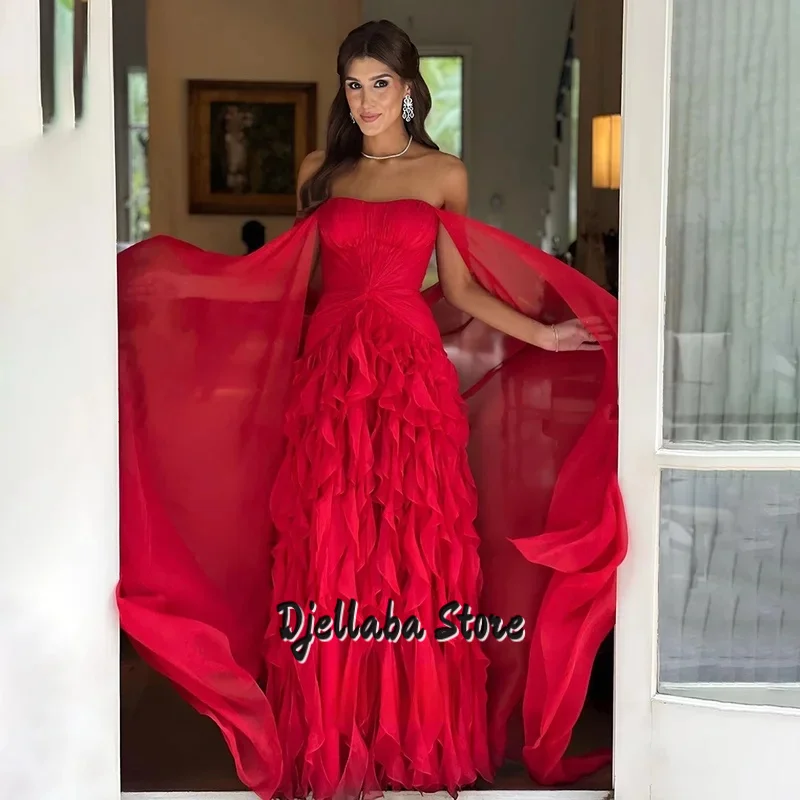Ruffles Prom Dress Party Dress Chiffon A Line Evening Dress Detachable Shawl Women Celebrity Gala Dress Vestidos Customized