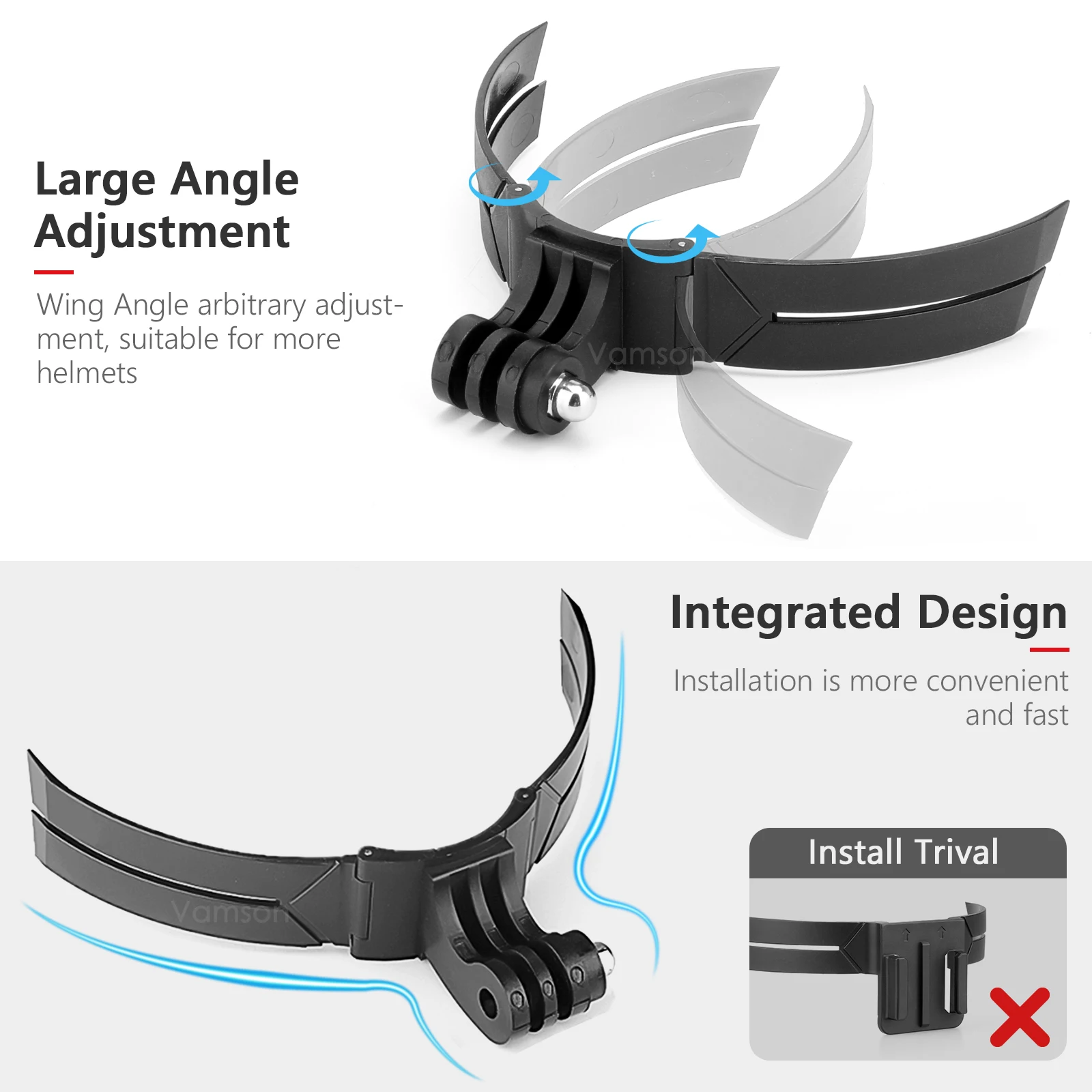 Vamson for go pro zubehör motorrad helm kinn halterung gebogene halterung für insta360 x3 one x2 gopro hero 10 9 8 7 6 zubehör
