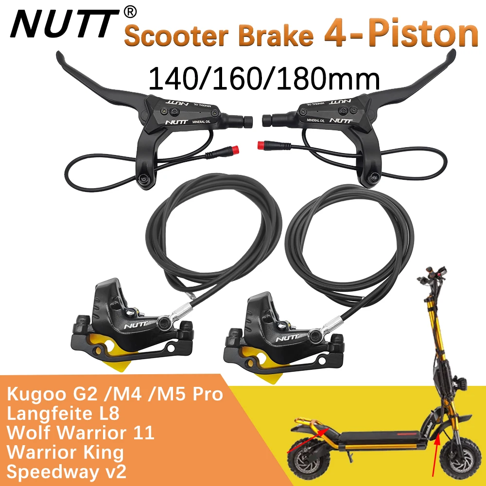 NUTT-freno de disco hidráulico para patinete eléctrico, 4 pistones, Y-5, Rotor 140, 160, 180, para A5-D, KUGOO M4 Pro, M5, Wolf Warrior, Smartgyro