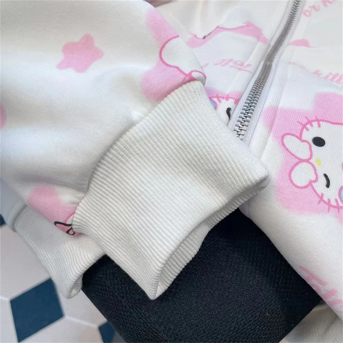 Cute Cartoon Cat Hoodie Sweatshirt Women Tops Loose Casual Zip Up Anime Hoodie Streetwear Girl Solid Hooded Jacket Japan Female