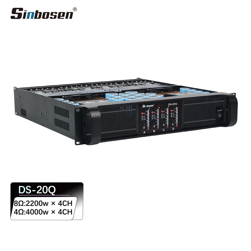 Sinbosen amplificador de potencia de audio profesional DS-20Q 4 canales 2000 vatios amplificador pa amplificador de alta potencia