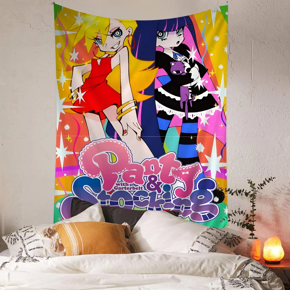 Panty And Stocking With Garterbelt Anime Printed Large Wall Tapestry Art Science Fiction Room Home Decor Decor Blanket