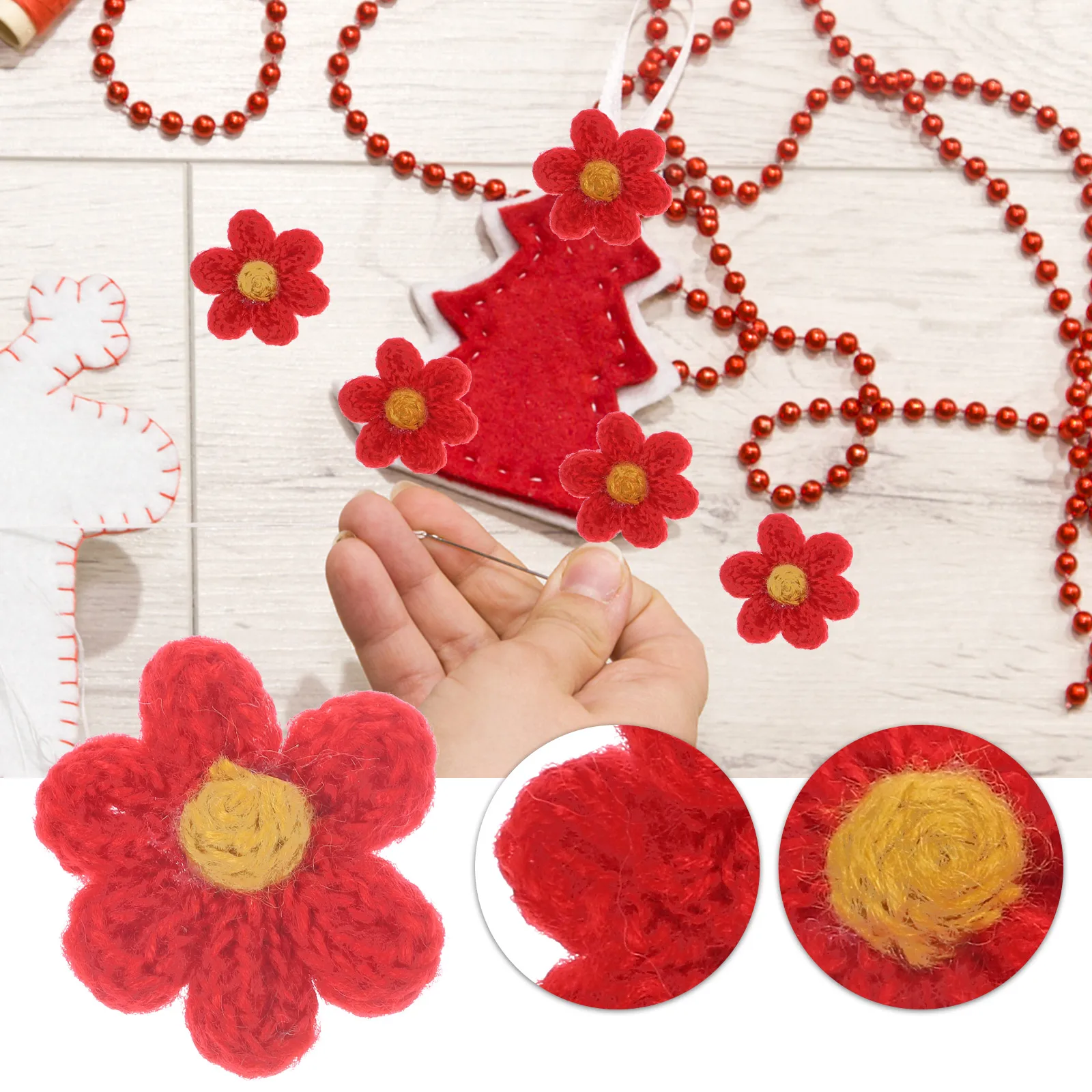 

10 Pcs Floral Yarn Flower Patch Craft Patches Sewing Accessory The Flowers Applique Designed Red Embroidered Diy Clothes