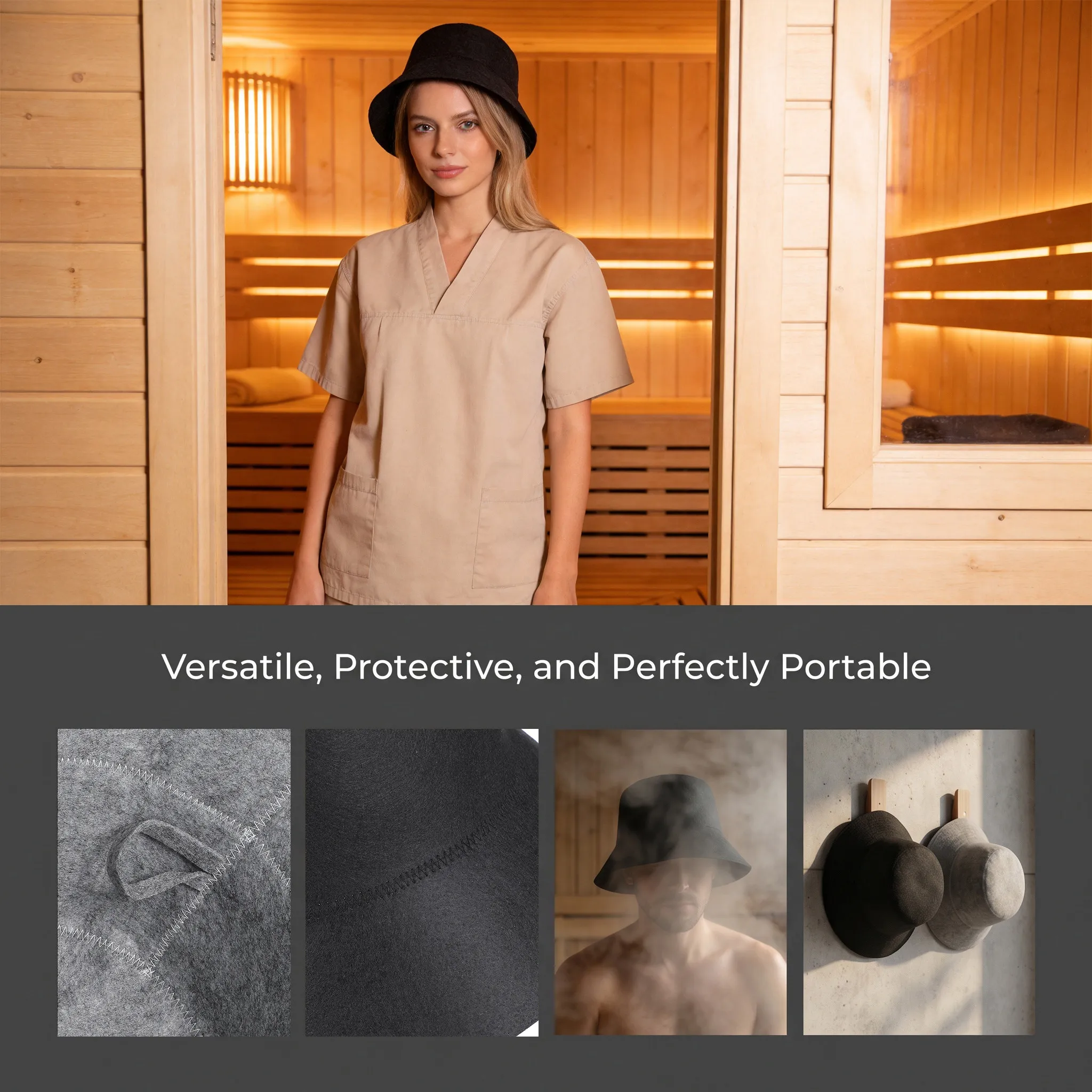 2Pcs Felt Sauna Hat Fisherman Design Sweat Absorbing Lightweight Portable Sauna Cap for Men Women Steam Room Spa Use