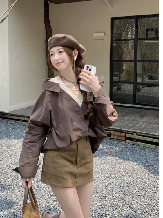 plus Size Casual Long Sve irt Women's Faionable Loose Top Autumn New Sle Commute Korean Loose Fit Button Detail