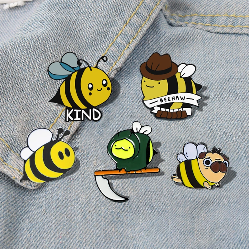 

for Backpack Cute Cowboy Hat Bees Shirt Lapel Pin Cartoon Insect Enamel Badge Kids Friends Jewelry Gift Bee Brooches Pins