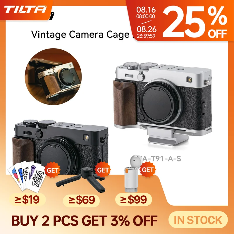 TILTA Für Fujifilm X-E5 Vintage Kamera Käfig Basis Kit mit Montage Grundplatte Holzgriff 1/4 ARCA Schnellwechselplatte TA-T91