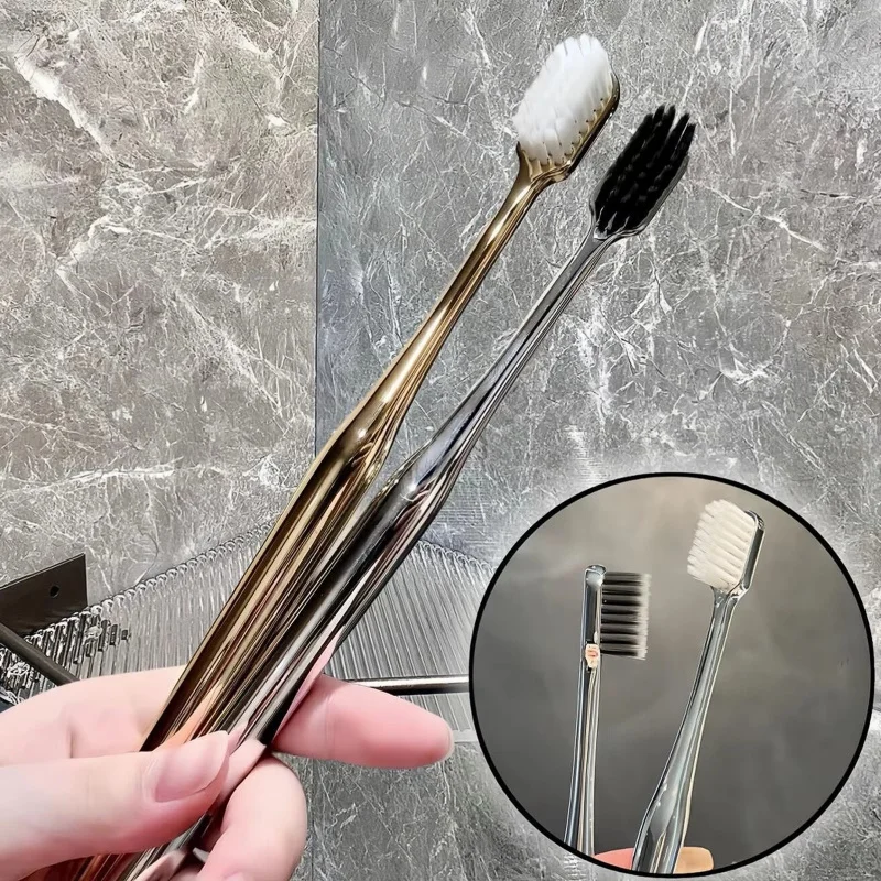 1-4pcs Luxury Toothbrush Gold Silver Tooth Brush Adult Dental Brushes Middle Hard Bristles Elegance Shining Toothbrushes