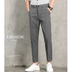 Men's Slim Fit Draped Stretch Cropped Pants Outdoor Windproof Solid Color Slacks Men's All-season Comfortable Slacks