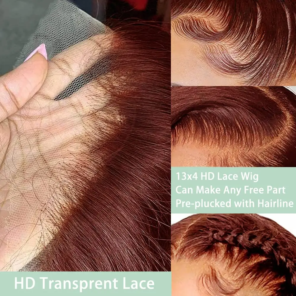 Reddish Brown Hd Lace Wig 13x6 Human Hair Pre Plucked 13x4 Straight Lace Front Wig Dark Red Brown Full Lace Frontal Wig 40 Inch