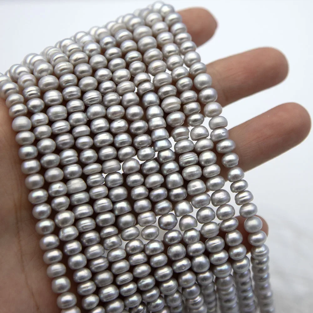 

6-7mm Button Shaped 36cm Natural Freshwater Pearls Grey Color Loose Beads Hole 0.8mm for Jewelry Making DIY Necklace Bracelet