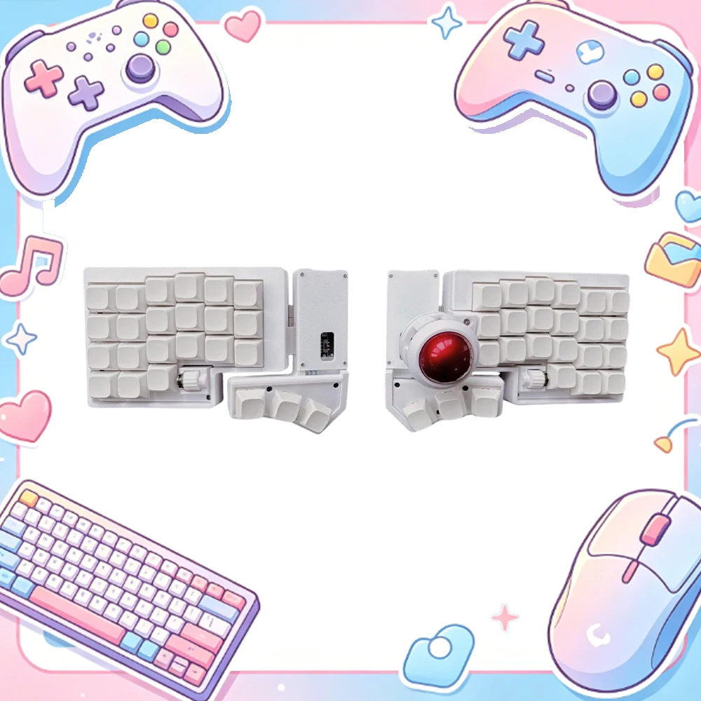 Weekin Trackball Split Keyboard with Scroll Wireless Dual Mode ZMK/QMK Wheel Adjustable Angle Split Trackball Keyboard Game Gift